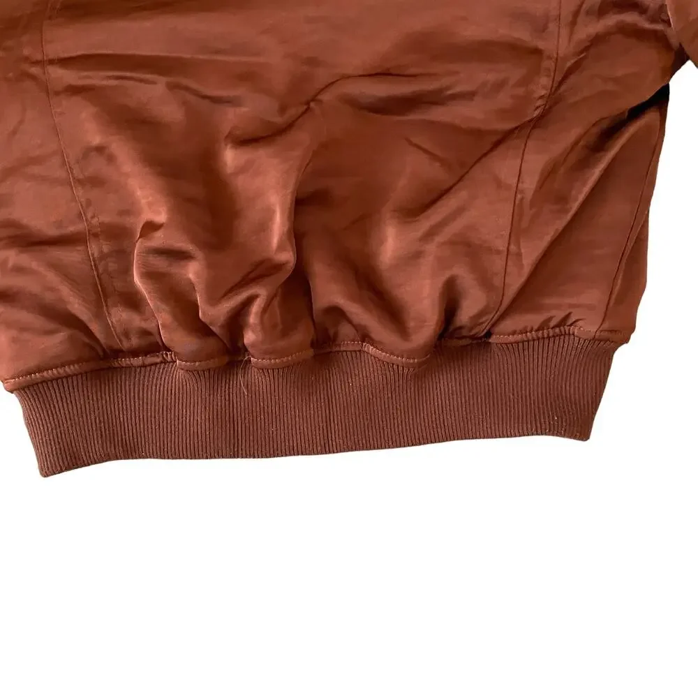 HOUSE OF HARLOW 1960 Women's Satin Zip Up Bomber Jacket Size M Copper Brown NEW - Picture 9 of 16